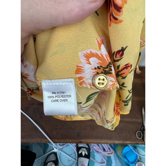 MPH Collection Yellow Floral Shirt Dress Elastic Waist Plus 1X - Picture 3 of 7